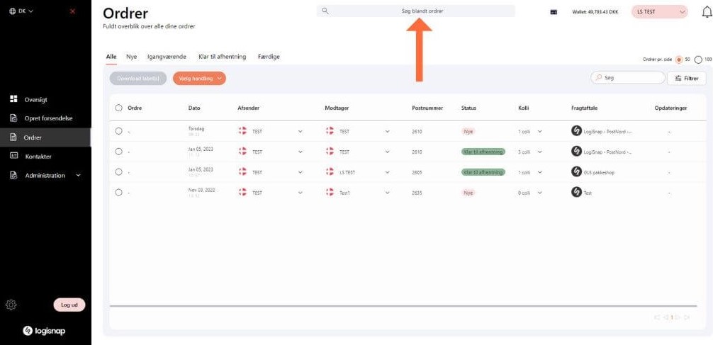 LogiSnap, guide, sådan søger du efter en ordrer1