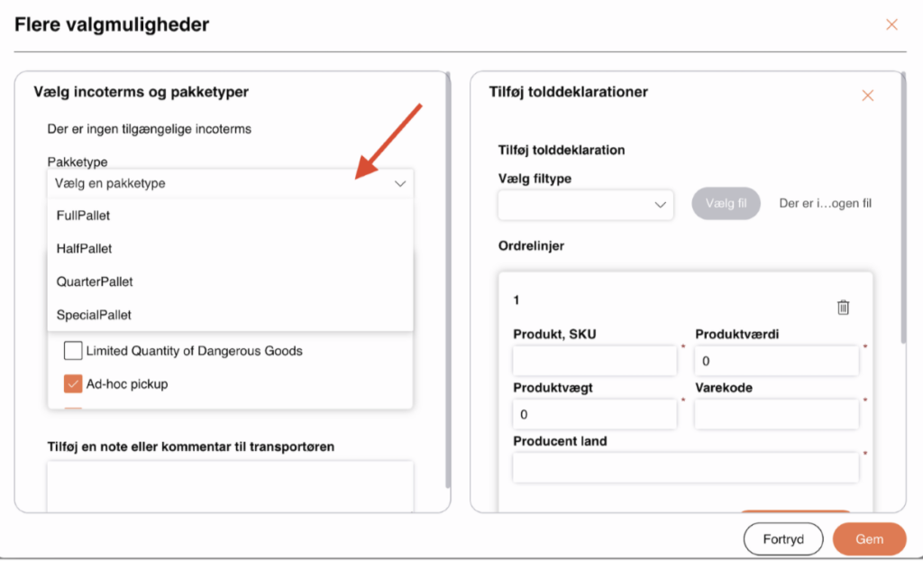 Logisnap, fragtplatform, afhentning af palleforsendelse med Postnord