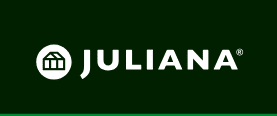Juliana logo med drivhusikon på mørkegrøn baggrund.